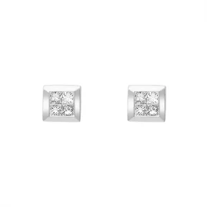 18ct White Gold 0.24ct Diamond Princess Cut Cluster Stud Earrings