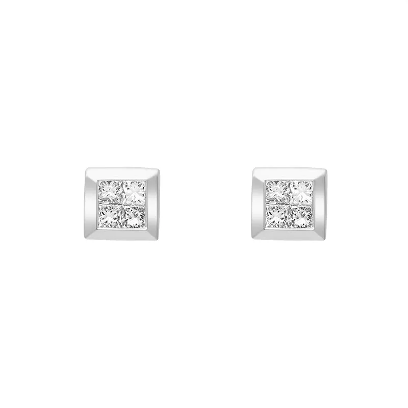 18ct White Gold 0.24ct Diamond Princess Cut Cluster Stud Earrings