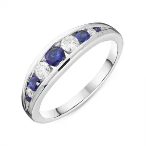 18ct White Gold 0.33ct Sapphire Diamond Graduating Ring
