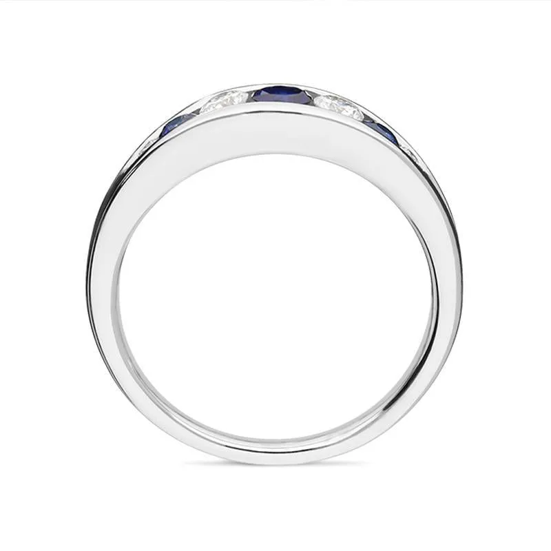 18ct White Gold 0.33ct Sapphire Diamond Graduating Ring