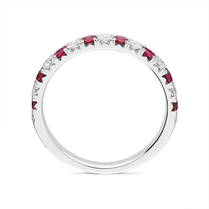 18ct White Gold 0.37ct Ruby Diamond Half Eternity Ring