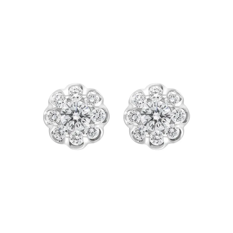 18ct White Gold 0.39ct Diamond Cluster Scallop Edge Stud Earrings