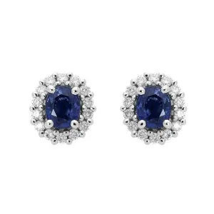 18ct White Gold 0.94ct Sapphire Diamond Oval Cluster Earrings