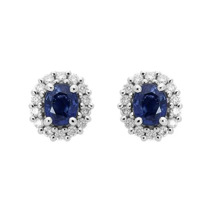 18ct White Gold 0.94ct Sapphire Diamond Oval Cluster Earrings