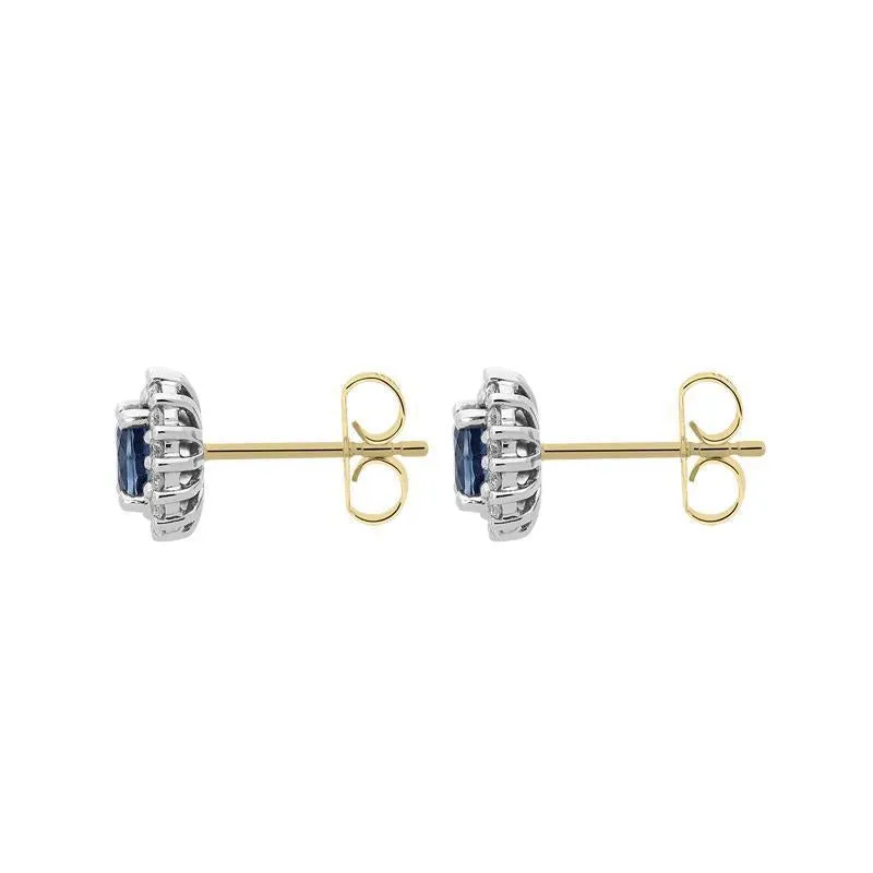 18ct White Gold 0.94ct Sapphire Diamond Oval Cluster Earrings