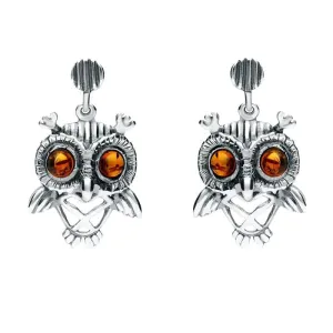 18ct White Gold Amber Orange Owl Stud Earrings