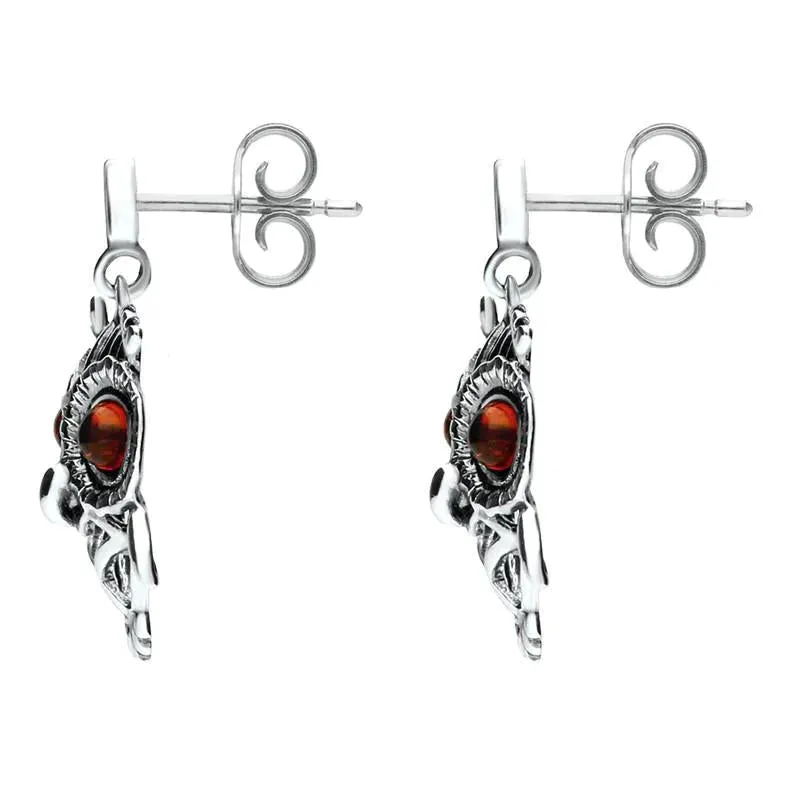 18ct White Gold Amber Orange Owl Stud Earrings