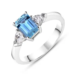18ct White Gold Aquamarine Diamond Three Stone Ring