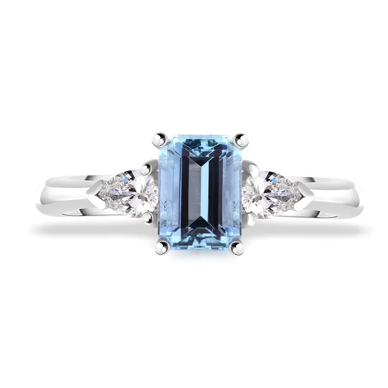 18ct White Gold Aquamarine Diamond Three Stone Ring