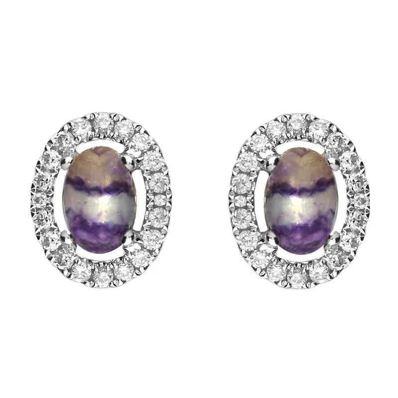 18ct White Gold  Blue John and Diamond Oval Stud Earrings