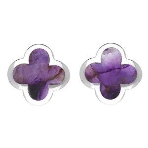 18ct White Gold Blue John bloom Four Leaf Clover Stud Earrings