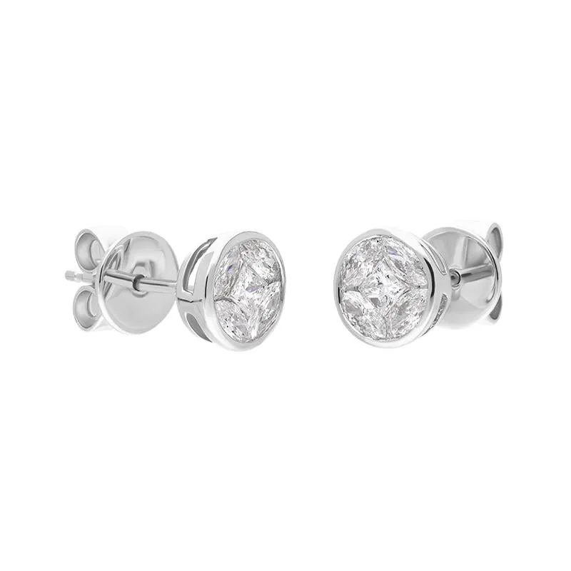 18ct White Gold Diamond Princess and Marquise Cut Cluster Stud Earrings