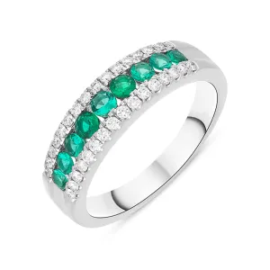 18ct White Gold Emerald Diamond Nine Stone Tension Set Graduating Half Eternity Ring