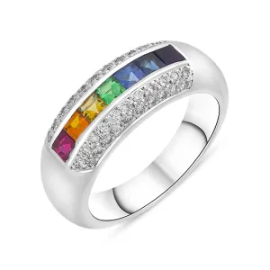 18ct White Gold Rainbow Mixed Stone Diamond Ring D
