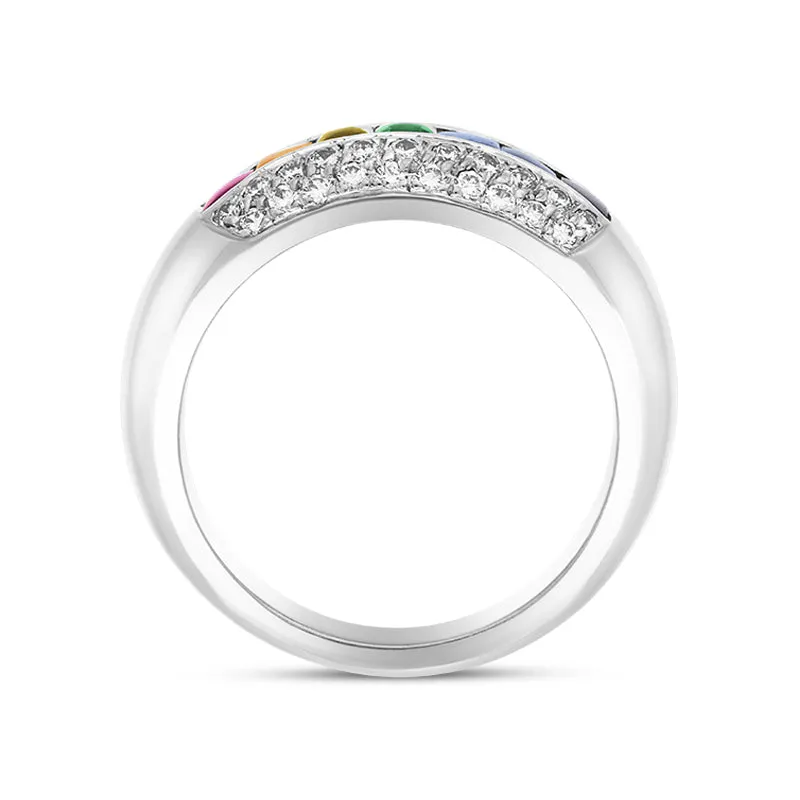 18ct White Gold Rainbow Mixed Stone Diamond Ring D