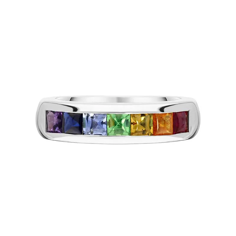 18ct White Gold Rainbow Mixed Stone Half Eternity Ring