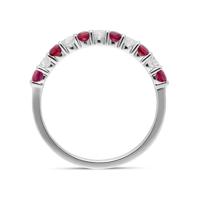 18ct White Gold Ruby Diamond Half Eternity Ring