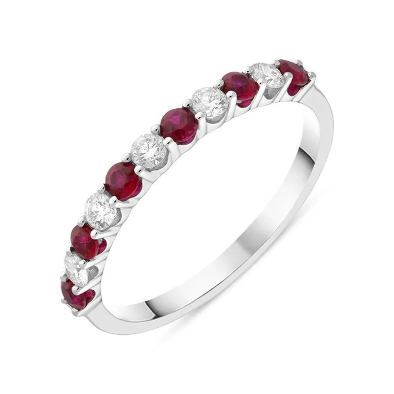 18ct White Gold Ruby Diamond Half Eternity Ring