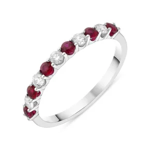 18ct White Gold Ruby Diamond Half Eternity Ring