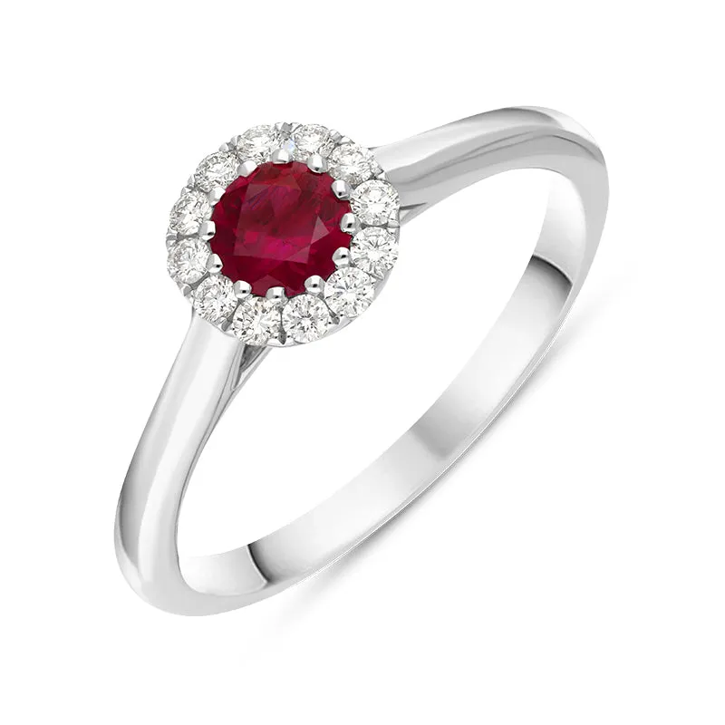 18ct White Gold Ruby Diamond Round Halo Ring