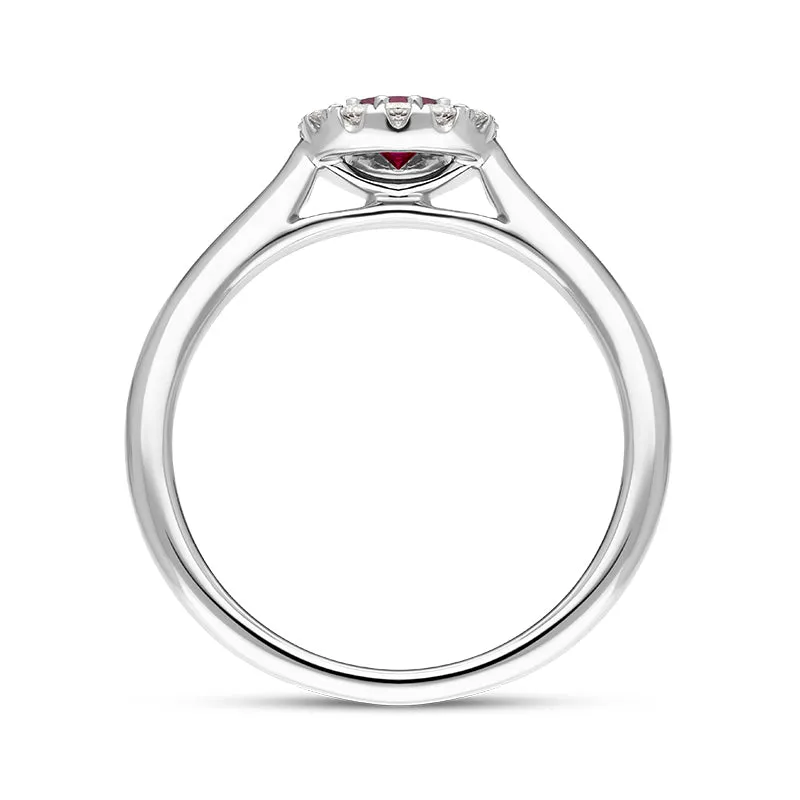 18ct White Gold Ruby Diamond Round Halo Ring