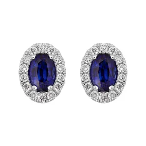 18ct White Gold Sapphire Diamond Cluster Oval Stud Earrings