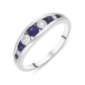 18ct White Gold Sapphire Diamond Eleven Stone Graduating Half Eternity Ring