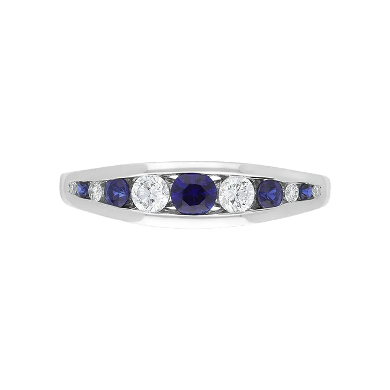 18ct White Gold Sapphire Diamond Eleven Stone Graduating Half Eternity Ring
