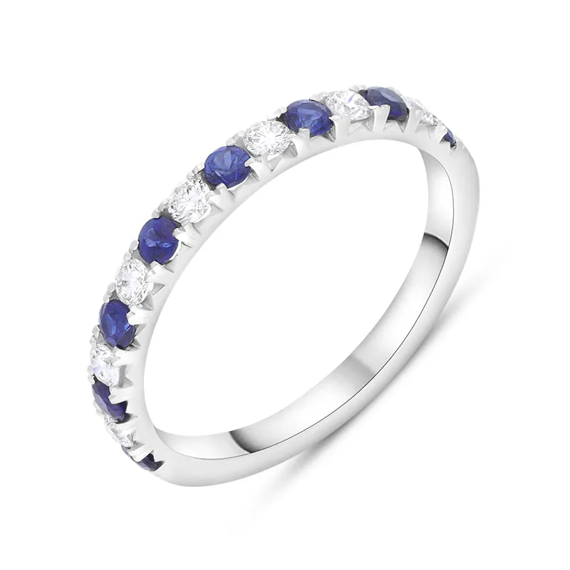 18ct White Gold Sapphire Diamond Half Eternity Ring