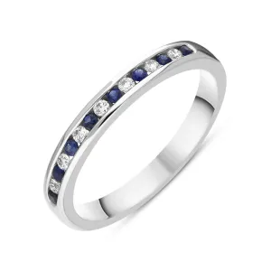 18ct White Gold Sapphire Diamond Half Eternity Ring