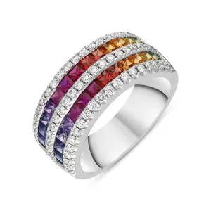 18ct White Gold Sapphire Diamond Princess Cut Multicolour Half Eternity Ring
