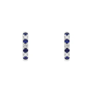 18ct White Gold Sapphire Diamond Seven Stone Hoop Earrings
