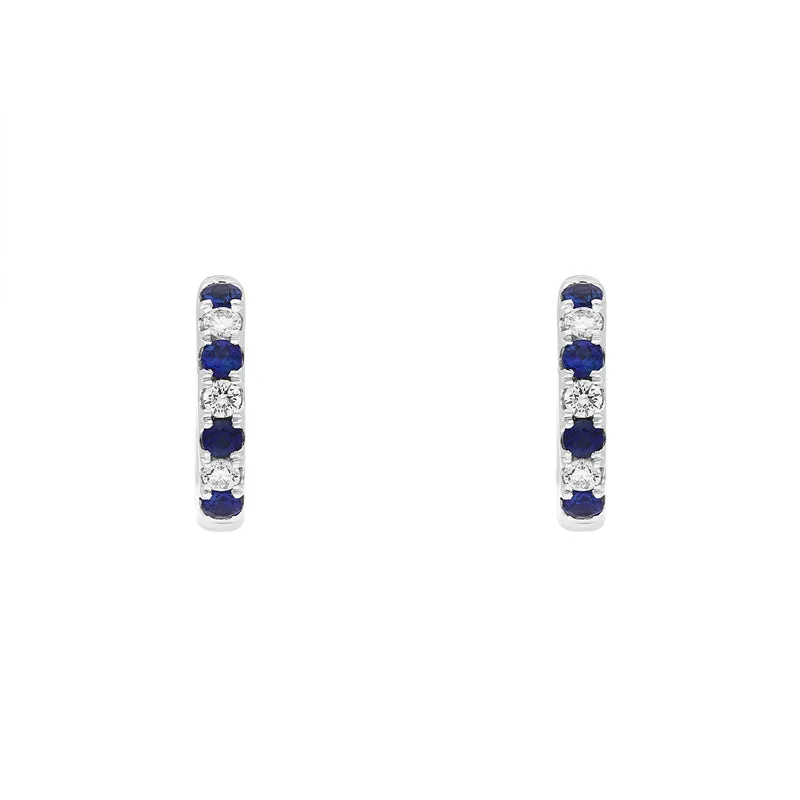 18ct White Gold Sapphire Diamond Seven Stone Hoop Earrings