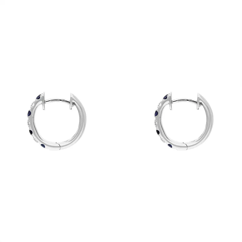 18ct White Gold Sapphire Diamond Seven Stone Hoop Earrings