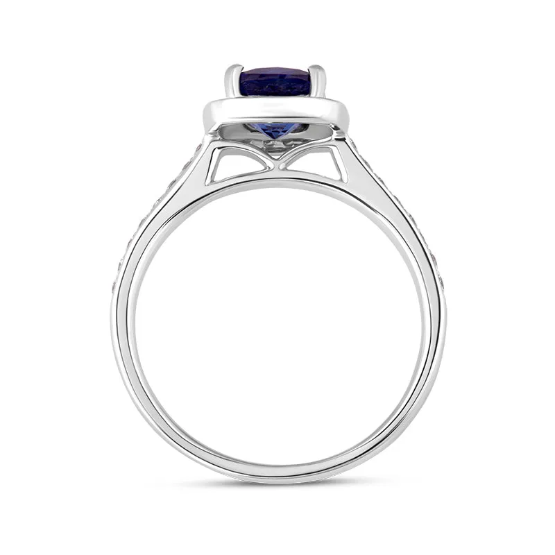 18ct White Gold Sapphire Diamond Vintage Style Cushion Cluster Ring