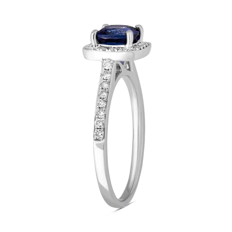 18ct White Gold Sapphire Diamond Vintage Style Cushion Cluster Ring