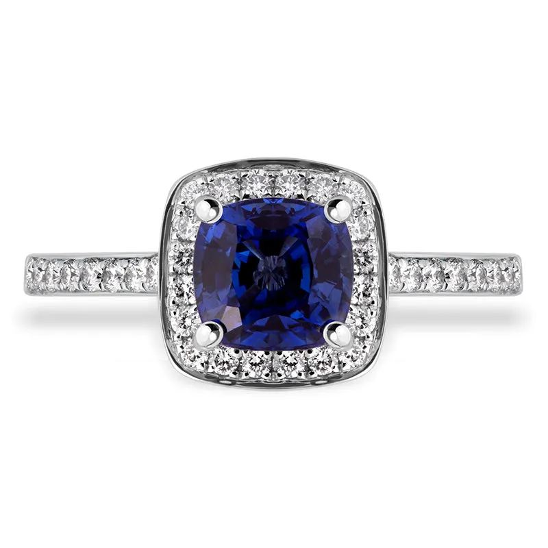 18ct White Gold Sapphire Diamond Vintage Style Cushion Cluster Ring