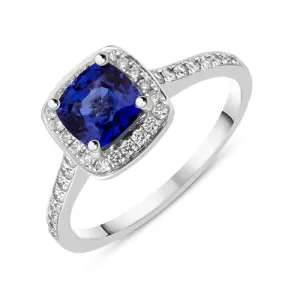 18ct White Gold Sapphire Diamond Vintage Style Cushion Cluster Ring