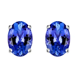 18ct White Gold Tanzanite 6x4mm Oval Claw Set Stud Earrings