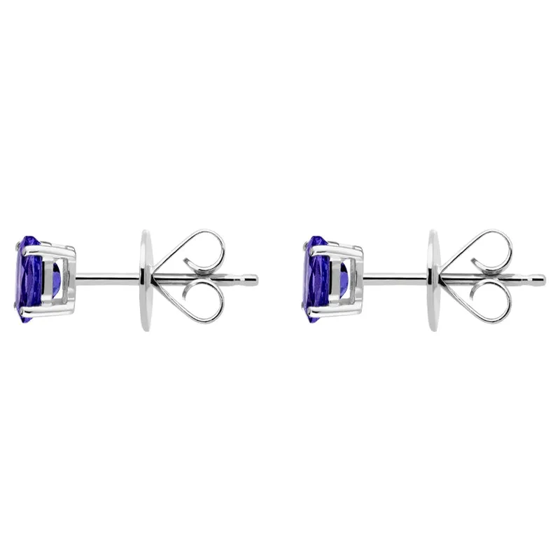 18ct White Gold Tanzanite 6x4mm Oval Claw Set Stud Earrings