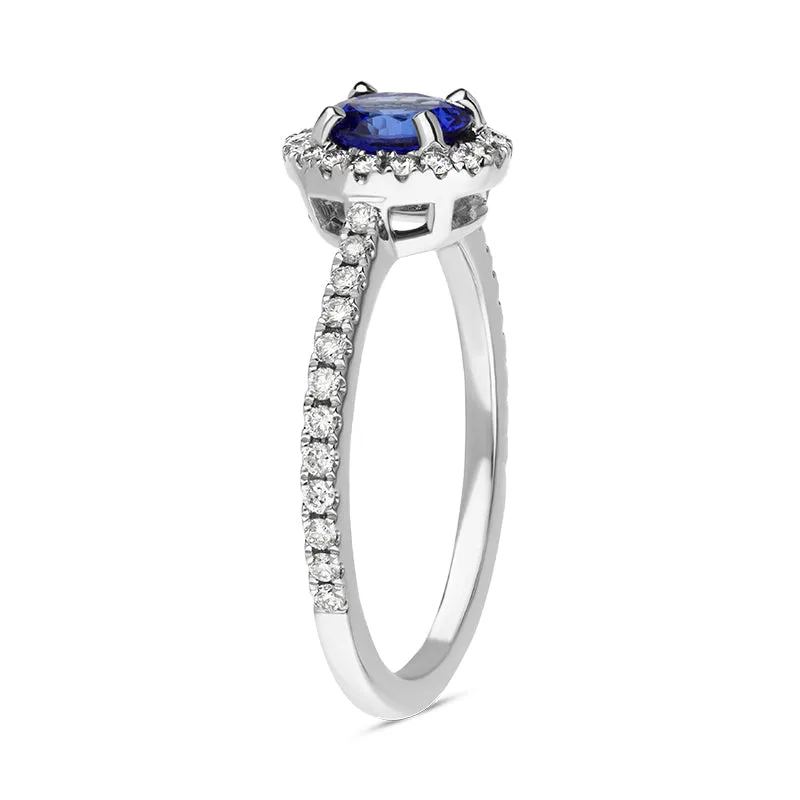 18ct White Gold Tanzanite Diamond Shoulder Set Round Cluster Ring