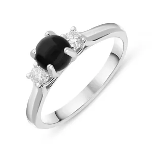 18ct White Gold Whitby Jet 0.16ct Diamond Round Claw Set Ring