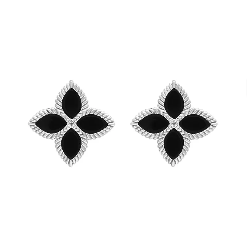 18ct White Gold Whitby Jet Eden Marquise Flower Stud Earrings