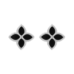 18ct White Gold Whitby Jet Eden Marquise Flower Stud Earrings
