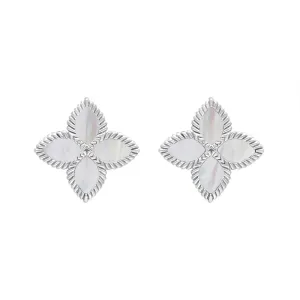 18ct White Gold White Mother of Pearl Eden Marquise Flower Stud Earrings