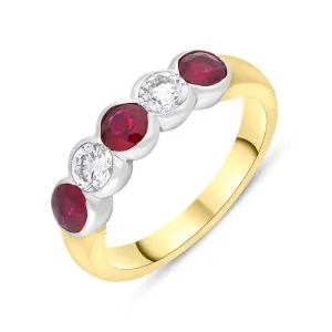 18ct Yellow and White Gold Ruby Diamond Rubover Set Eternity Ring