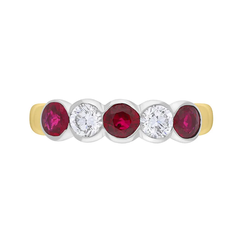 18ct Yellow and White Gold Ruby Diamond Rubover Set Eternity Ring