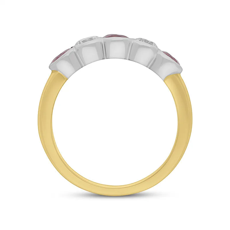 18ct Yellow and White Gold Ruby Diamond Rubover Set Eternity Ring
