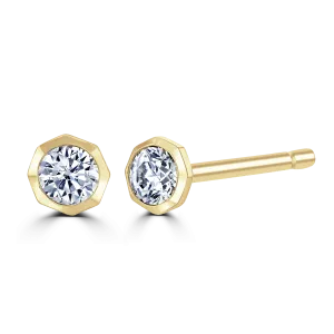 18ct Yellow Gold 0.15ct Diamond Solitaire Octagonal Stud Earrings