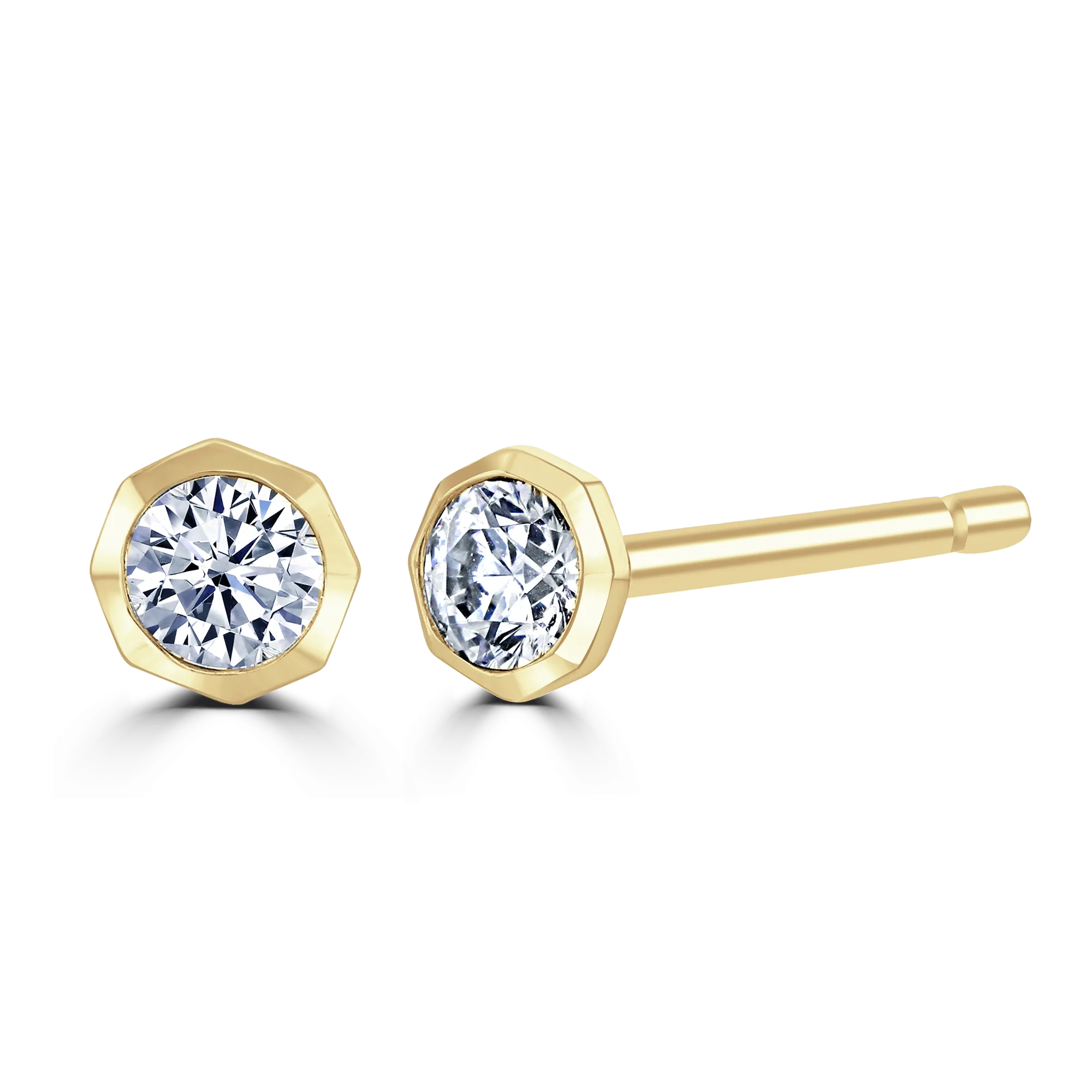 18ct Yellow Gold 0.15ct Diamond Solitaire Octagonal Stud Earrings
